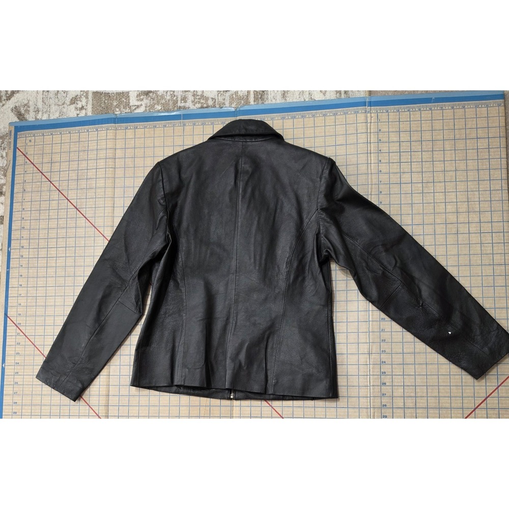 TITLEGeorge Women's M Black Genuine Leather Jacket Zip Front Y2K Fitted 8/10 - Picture 6 of 6